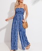 Women's Indigo Paisley Strapless Wide Leg Jumpsuit