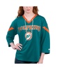 Women's Aqua Miami Dolphins Rally Lace-Up 3/4 Sleeve T-shirt