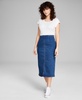 Women's High-Waist Denim Midi Skirt, Created for Macy's