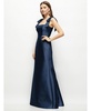 Women's Satin Fit and Flare Maxi Dress with Shoulder Bows