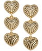 Gold-Tone Sunray Texture Triple Heart Drop Earrings