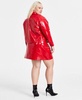 Trendy Plus Size Faux-Leather Jacket Short-Sleeve Blouson T-Shirt & Faux-Leather Mini Skirt, Created for Macy's 