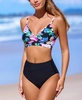 Women's Evening Flowers Wrapped Bikini Top & High-Rise Bottoms Set