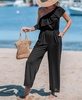 Women's Black Ruffled One-Shoulder Jumpsuit