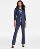 Women's Faux-Double-Breasted Compression-Denim Blazer, Floral-Print Mesh T-Shirt & Denim Flare Pants, Exclusively at Macy's	