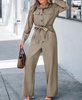 Women's V Neck Button-Up Front Tie Waist Jumpsuit