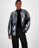 Women's Foil Faux-Leather Bomber Jacket, Created for Macy's 