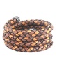 Sterling Silver Multi-Color Braided Brown Leather Coil Wrap Bracelet, 24 Inches