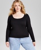 Trendy Plus Size Scoop-Neck Long-Sleeve Jersey Top, Created for Macy's