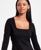 Women's Mixed Media Long-Sleeve Bubble-Hem Dress, Exclusively at Macy's