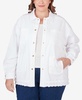 Plus Size Snap Front Twill Jacket with Fringe Trim