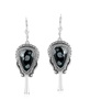 Sterling Silver Snowflake Obsidian Squash Blossom Dangle Earrings