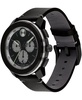 Men's Bold TR90 Swiss Quartz Chronograph Black Leather Watch 44mm