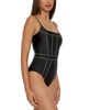 Women's Color Sheen Corset-Seamed One-Piece Swimsuit