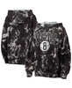 Women's Threads Black Brooklyn Nets Burble Tie-Dye Tri-Blend Pullover Hoodie