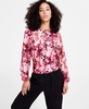 Women’s Printed Crewneck Long-Sleeve Mesh Top, Created for Macy’s 