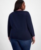 Plus Size Cotton Polo-Collar Long-Sleeve Top