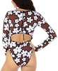 Women's Bold Daisy Printed Long-Sleeve One-Piece Swimsuit