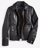 Women's Leather Zip-Front Collared Coat