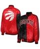 Women's Black/Red Toronto Raptors Split Colorblock Satin Full-Snap Varsity Jacket