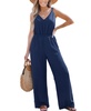 Women's Diamond Neck Knotted Strap Wide Leg Jumpsuit