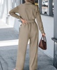 Women's V Neck Button-Up Front Tie Waist Jumpsuit