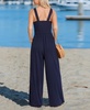 Women's Navy Square Neck Wide Leg Jumpsuit