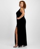 Plus Size High-Slit Velvet Low-Back Dress