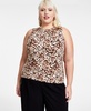 Trendy Plus Size Cheetah-Print Sleeveless Jersey Crewneck Top, Created for Macy's