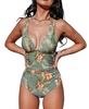 Women's Deep V Neck Double Straps Crisscross Back Tie One Piece Swimsuit