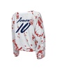 Women's Threads Mac Jones White New England Patriots Off-Shoulder Tie-Dye Name and Number Cropped Long Sleeve V-Neck T-shirt