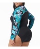 Plus Size Sculpt Long Sleeve Zip Front One Piece Swimsuit