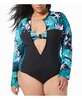 Plus Size Sculpt Long Sleeve Zip Front One Piece Swimsuit