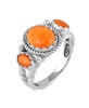 Sterling Silver Orange Spiny Oyster 3-Stone Ring, Size 9