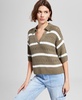 Women's Striped Open-Stitch Polo Sweater, Exclusively at Macy's