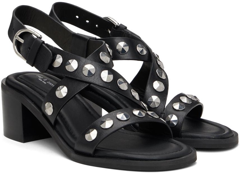 Black Geo Stud Block Heeled Sandals