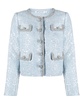 women sequin boucle chest flap pockets polyester jacket blue