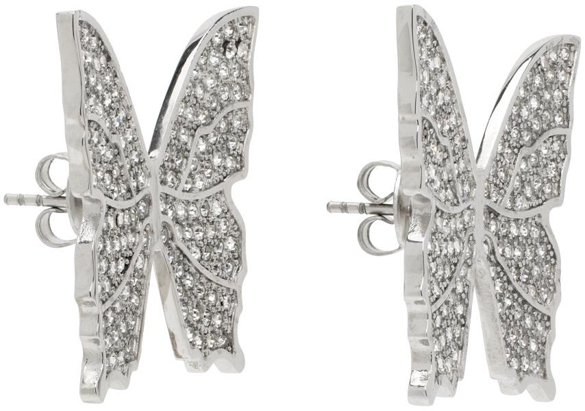 Silver Rhinestone Butterfly Earrings