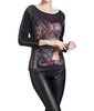 sheer panel graphic print top in black multi