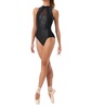 arya open back leather look leotard in black