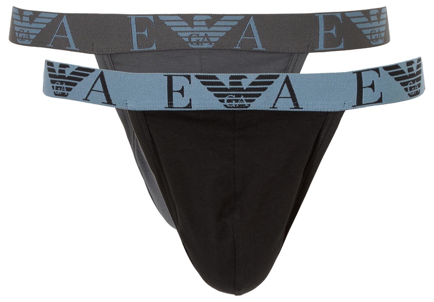 Emporio Armani Men's Bold Monogram 2-Pack Jockstrap, Black/​Magnet​