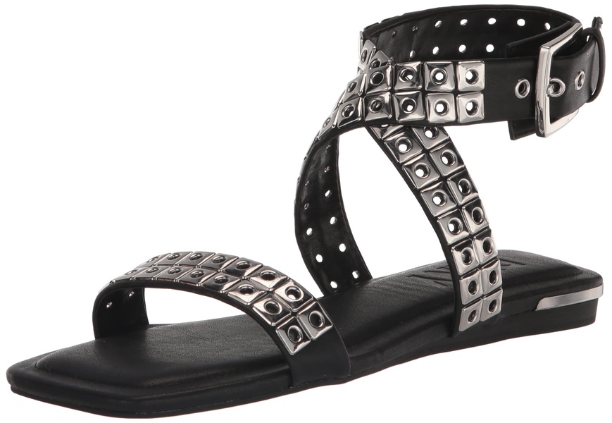 DKNY Women's Studded Buckle Flat Sandal Heeled