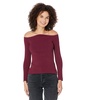 BCBGMAXAZRIA Women's Fitted Ribbed Sweater Off The Shoulder Long Sleeve Sculpted Neck Top