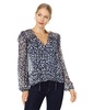 BCBGMAXAZRIA Women's Relaxed Peplum Top Long Sleeve V Neck with Tie Ruffle Drawstring Shirt