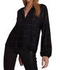 long sleeve shirred raglan top in copper shine plaid