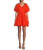 bubble sleeve mini dress in tomato red