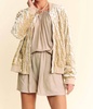 velvet quilted jacket with rhinestones in beige