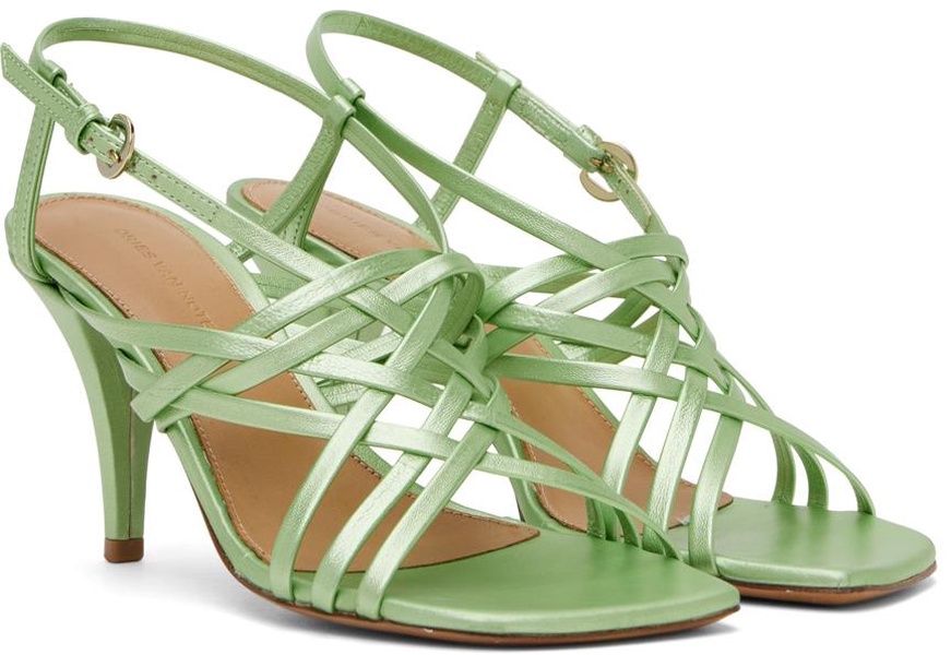 Green Leather Heeled Sandals