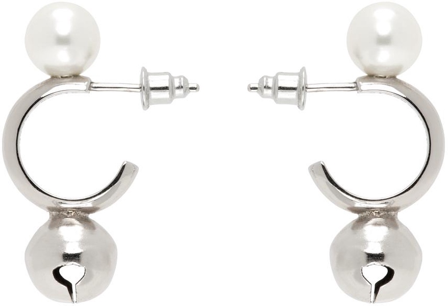 Silver Bell Charm Hoop Earrings