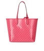 Big Pink Tote Bag With All-over Monogram And Logo Charm In Faux Leather Woman